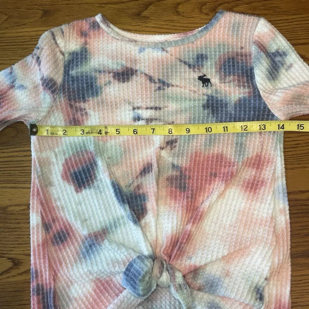 Abercrombie Kids Girls 9/10 Tie Dye Waffle Knit Long Sleeve Knot Front Top M